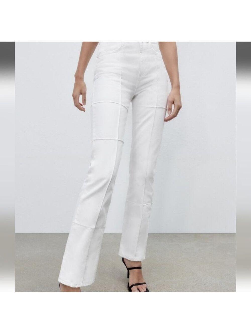 NWT Zara Patchwork Straight Leg White Jeans, Size 0